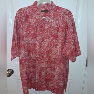 Tori Richard Red and White Tropical Short Sleeve Button-down Casual Shirt In 2XL